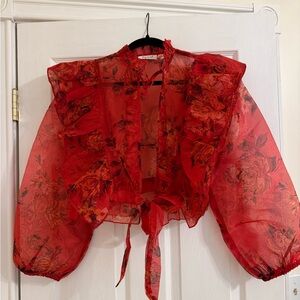 Floral Red Sheer Women's Top